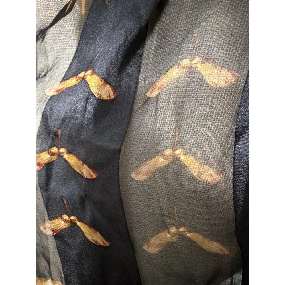 Echo Silk Botanical Scarf With Nuts, Seeds, Berries On Black Signed 58
